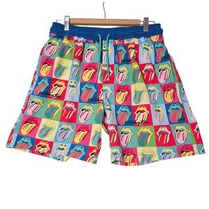 Rolling Stones Tongue Men's M Blue Drawstring Waist Swim Trunks Board Shorts